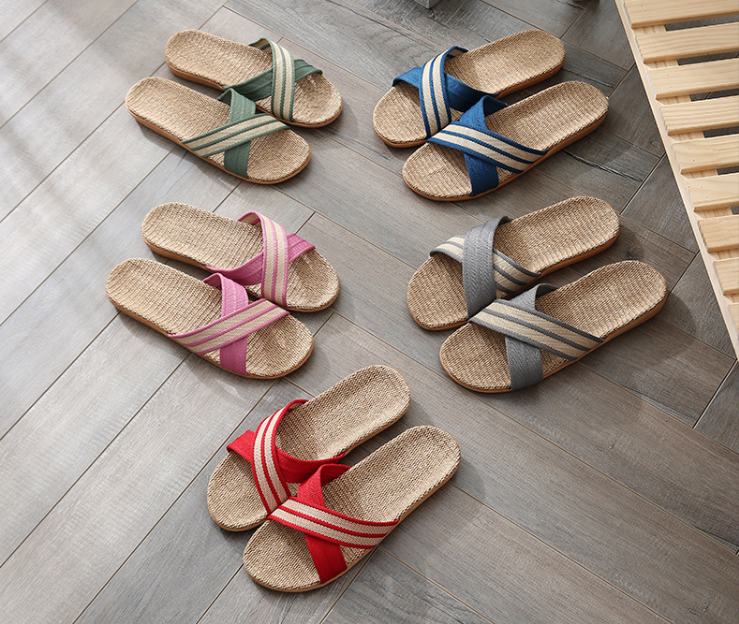 Four Seasons Couples Home Zapatillas de lino para interiores Suela gruesa antideslizante