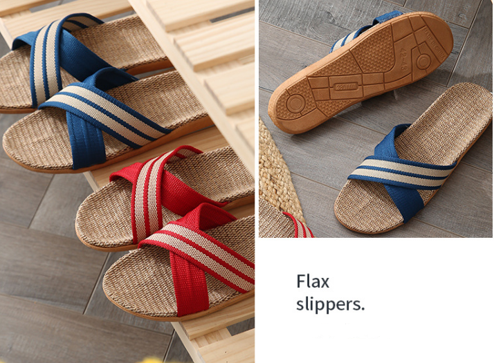 Four Seasons Couples Home Zapatillas de lino para interiores Suela gruesa antideslizante