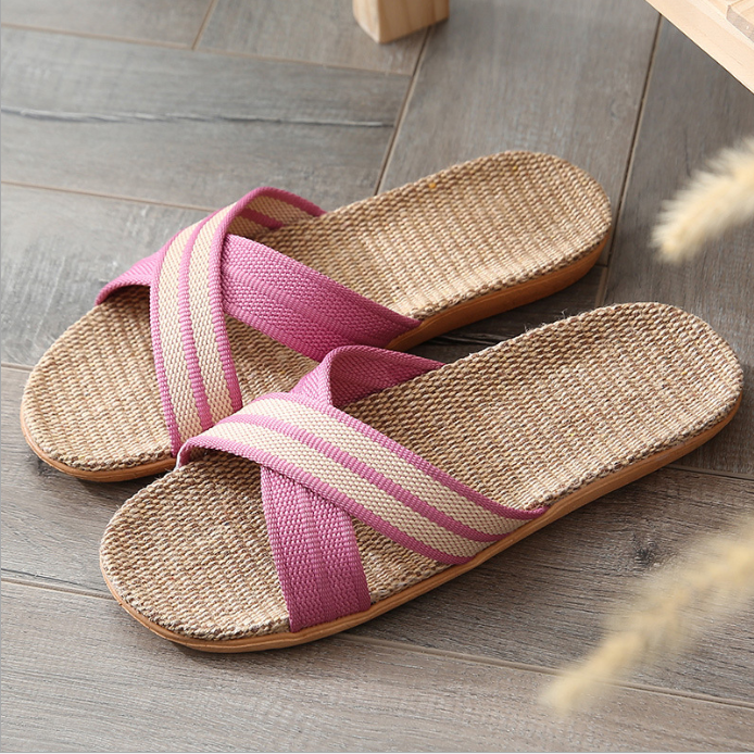 Four Seasons Couples Home Zapatillas de lino para interiores Suela gruesa antideslizante