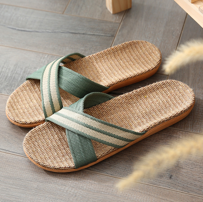 Four Seasons Couples Home Zapatillas de lino para interiores Suela gruesa antideslizante