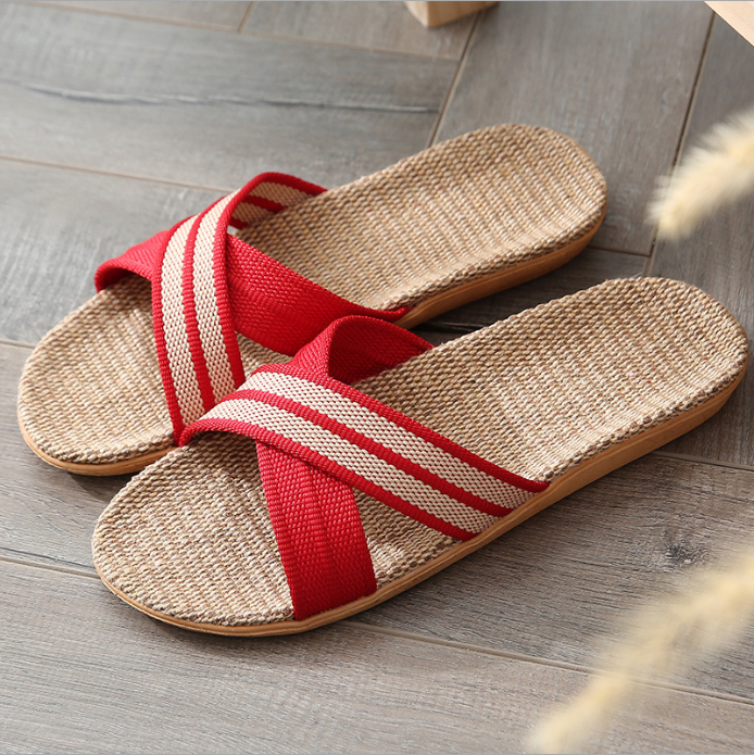 Four Seasons Couples Home Zapatillas de lino para interiores Suela gruesa antideslizante