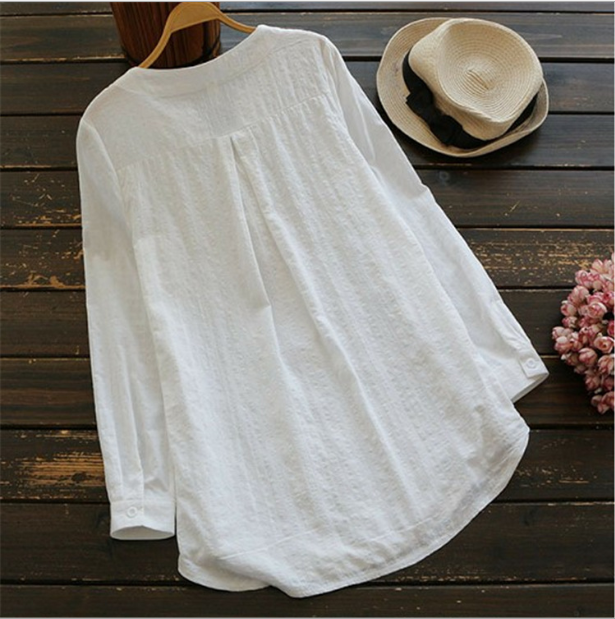 Camisa de manga larga con bordado de encaje de mujeres europeas y americanas.