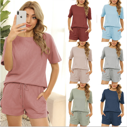 Traje casual casual de dos piezas, manga corta y color puro