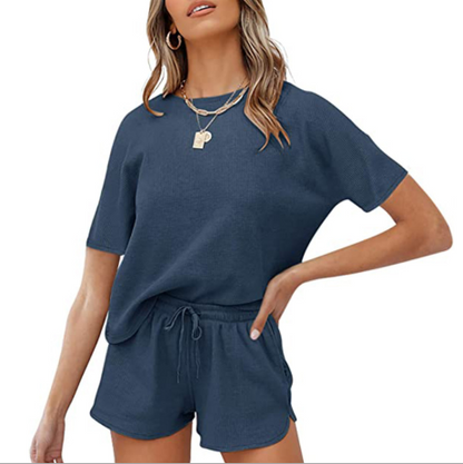 Traje casual casual de dos piezas, manga corta y color puro