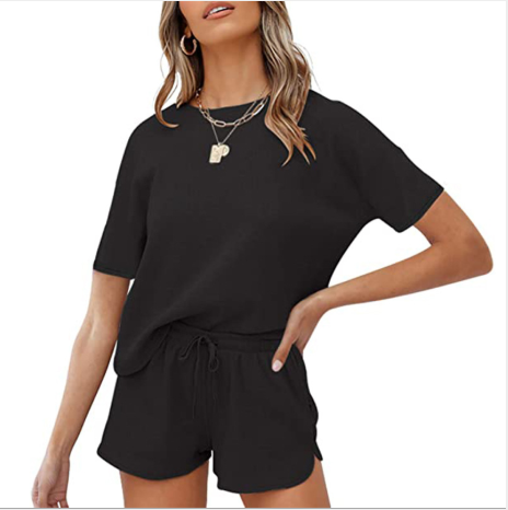 Traje casual casual de dos piezas, manga corta y color puro