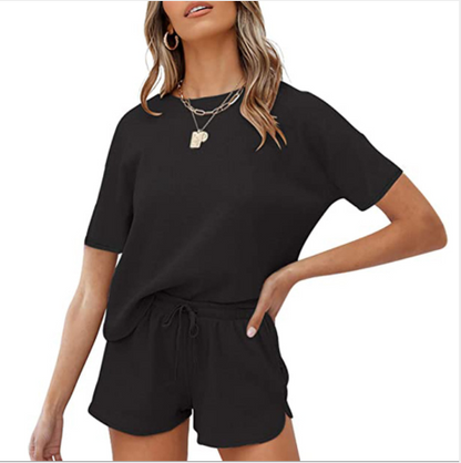 Traje casual casual de dos piezas, manga corta y color puro