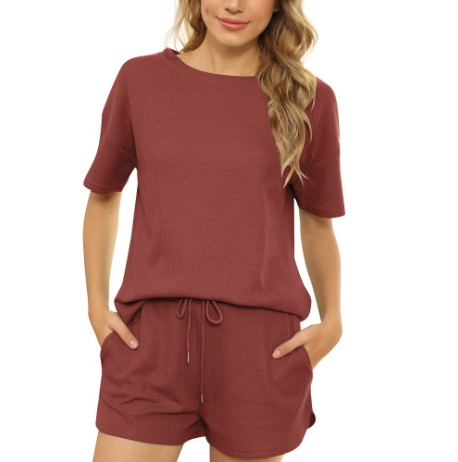 Traje casual casual de dos piezas, manga corta y color puro