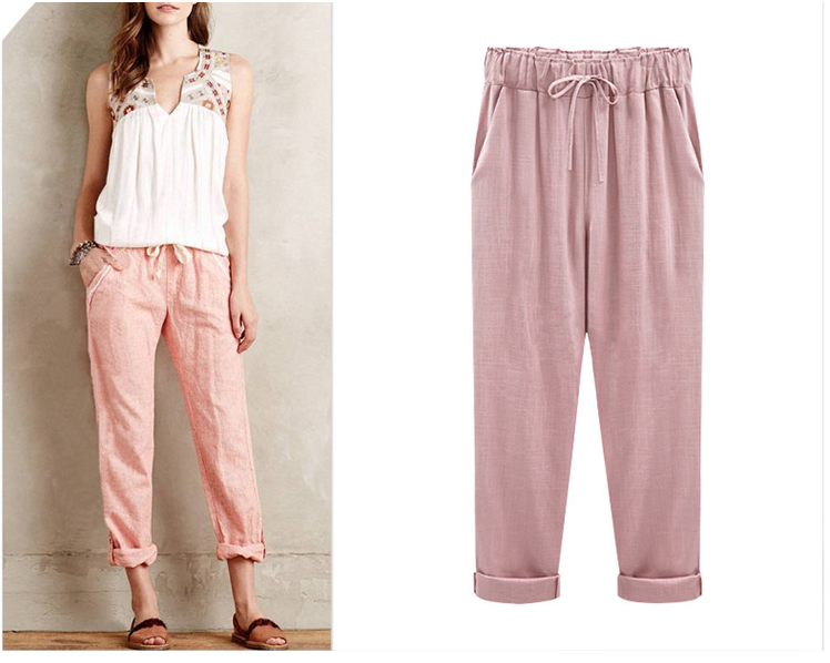 Pantalón cropped de lino y algodón multicolor cómodo - MXbueno