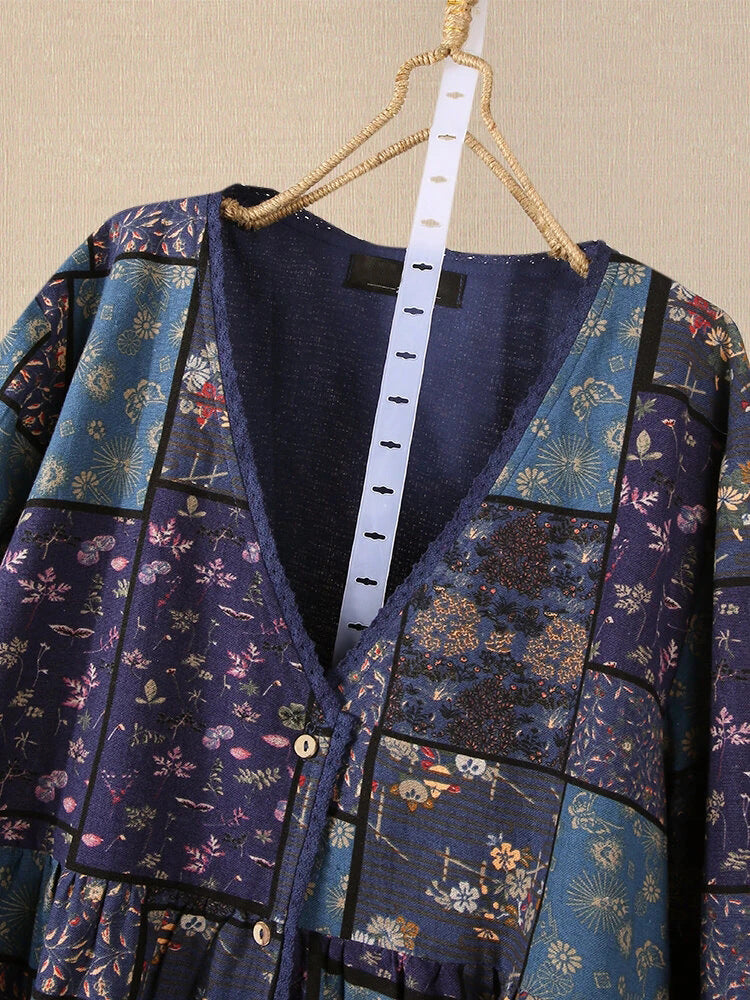 Camisa Estampada De Manga Larga Camisa Holgada De Talla Grande