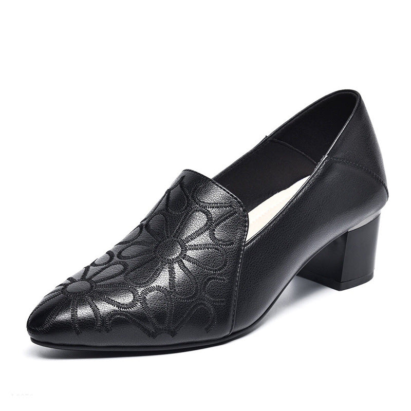 [W-Zapato] Zapatos De Mujer De Moda Transpirables Huecos Bordados De Suela Suave De Tacón Grueso De Primavera/verano