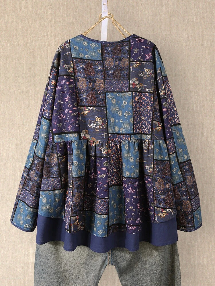 Camisa Estampada De Manga Larga Camisa Holgada De Talla Grande