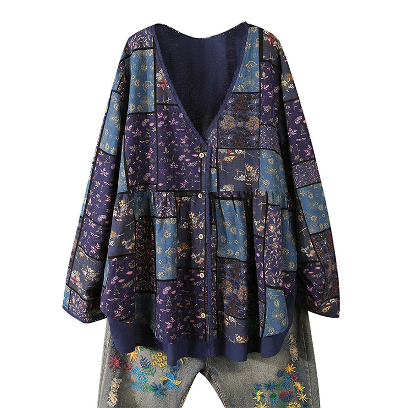 Camisa Estampada De Manga Larga Camisa Holgada De Talla Grande