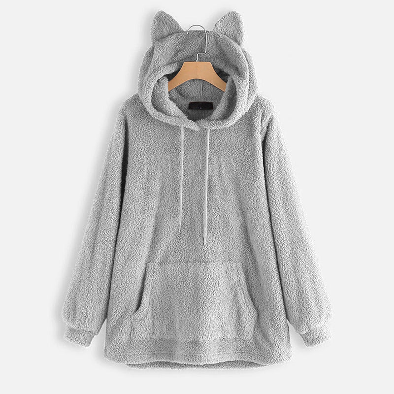 Chaqueta Con Capucha De Lana Suelta Plus Para Mujer Chaqueta De Manga Larga De Color Sólido Para Mujer Chaqueta Suéter Chaqueta Mujer