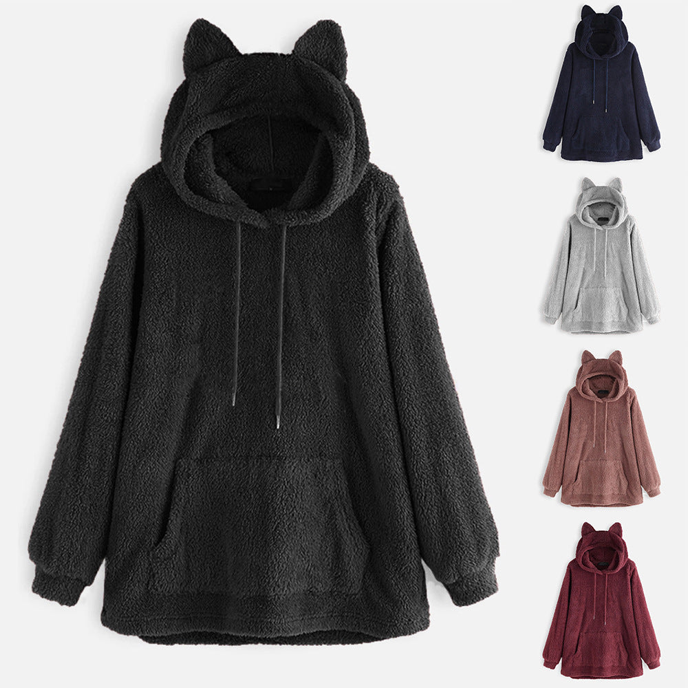 Chaqueta Con Capucha De Lana Suelta Plus Para Mujer Chaqueta De Manga Larga De Color Sólido Para Mujer Chaqueta Suéter Chaqueta Mujer