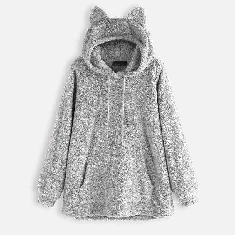 Chaqueta Con Capucha De Lana Suelta Plus Para Mujer Chaqueta De Manga Larga De Color Sólido Para Mujer Chaqueta Suéter Chaqueta Mujer