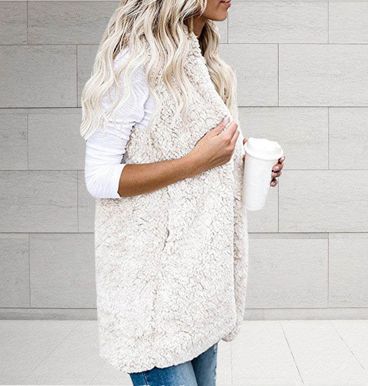 Chaleco De Bolsillo Con Capucha Y Sin Mangas De Color Sólido De Moda Para Mujer De Talla Grande Y Chaleco De Piel