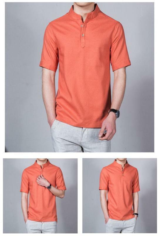 Camisa de lino con cuello de botones para hombre