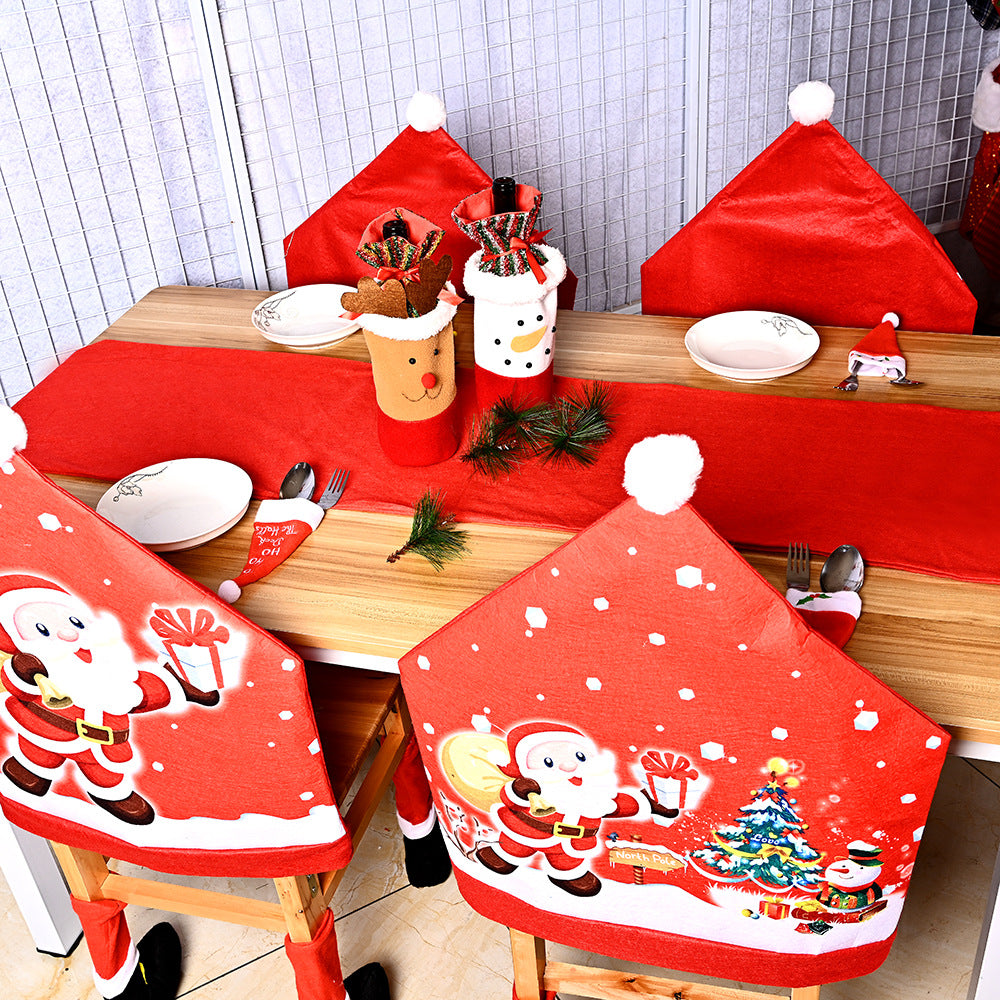 Nueva Funda De Silla Navideña Con Estampado No Tejido De Dibujos Animados Anciano Muñeco De Nieve Cubierta De Taburete Sombrero De Papá Noel