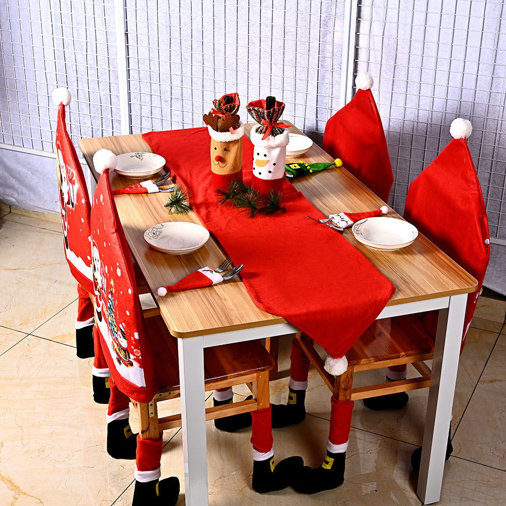 Nueva Funda De Silla Navideña Con Estampado No Tejido De Dibujos Animados Anciano Muñeco De Nieve Cubierta De Taburete Sombrero De Papá Noel