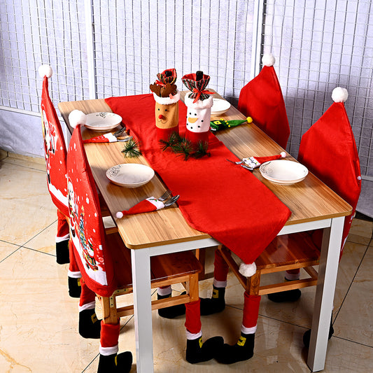 Nueva Funda De Silla Navideña Con Estampado No Tejido De Dibujos Animados Anciano Muñeco De Nieve Cubierta De Taburete Sombrero De Papá Noel