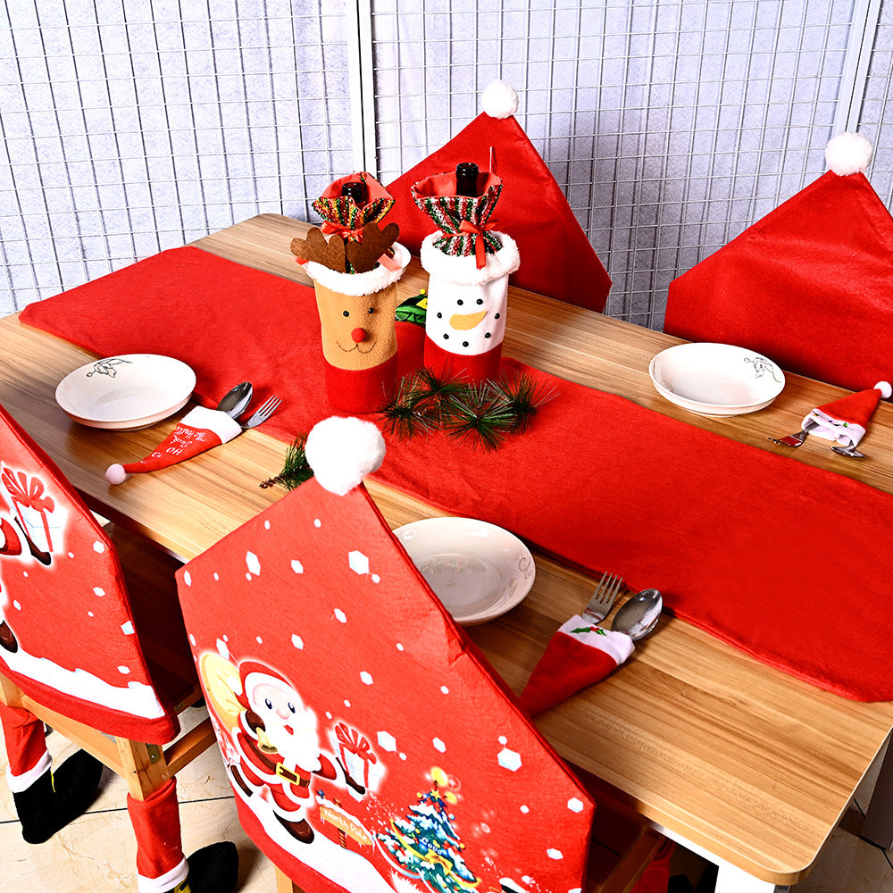 Nueva Funda De Silla Navideña Con Estampado No Tejido De Dibujos Animados Anciano Muñeco De Nieve Cubierta De Taburete Sombrero De Papá Noel