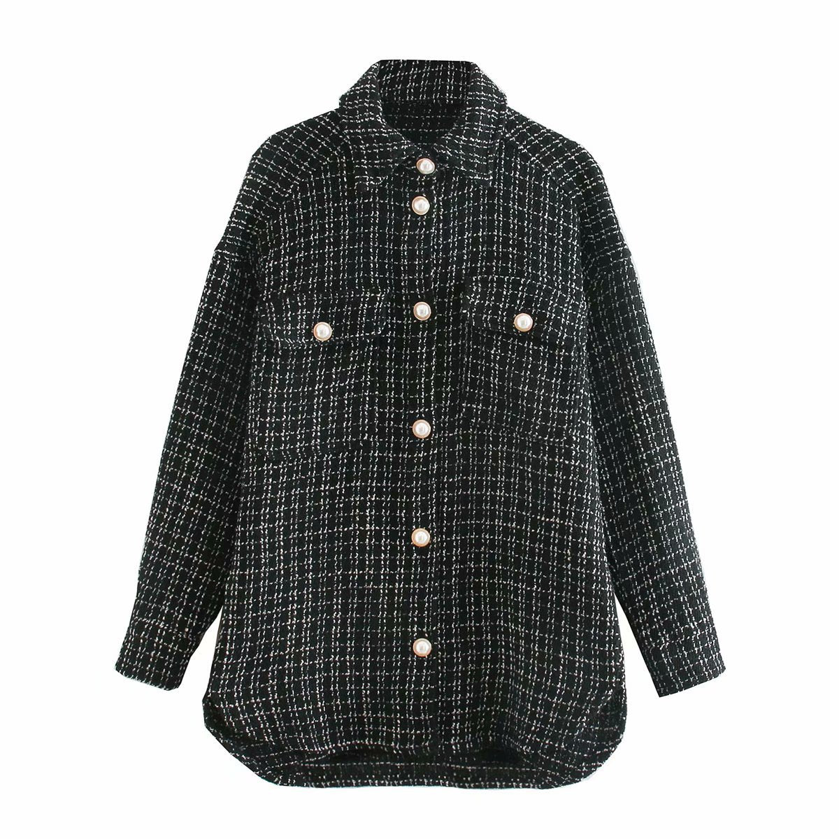 Autumn and Winter Three-color Woolen Shirt Jacket, Lapel Single-breasted Mid-length Top