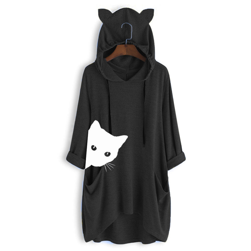 Sudadera Con Capucha Y Manga Larga Estampada De Longitud Media