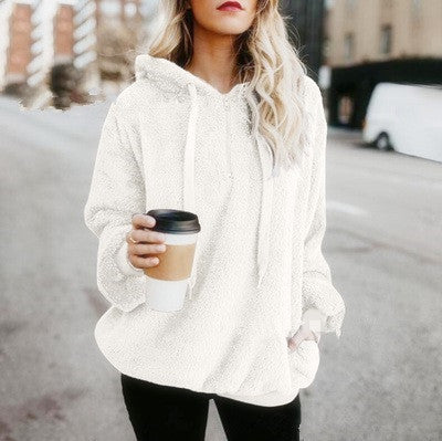 Chaqueta De Lana Con Capucha De Color Sólido Con Capucha Para Mujer