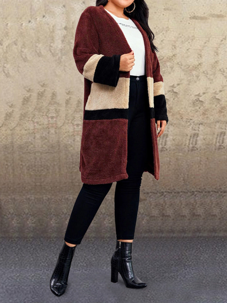 Cárdigan De Felpa Linda Chaqueta De Lana De Doble Cara Con Costuras En Contraste