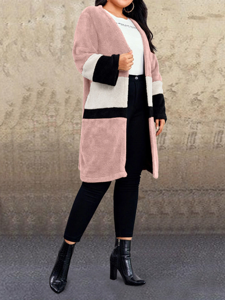 Cárdigan De Felpa Linda Chaqueta De Lana De Doble Cara Con Costuras En Contraste