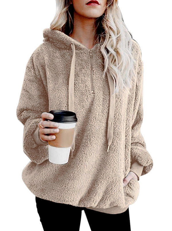 Chaqueta De Lana Con Capucha De Color Sólido Con Capucha Para Mujer