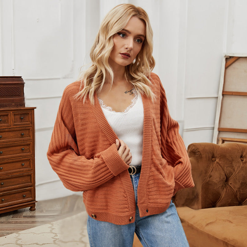 Abrigo De Suéter Cardigan De Punto De Color Sólido Informal De Un Solo Botón Suelto Y De Moda