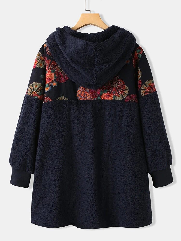 Abrigo Suelto De Felpa De Doble Cara Con Cremallera Y Capucha