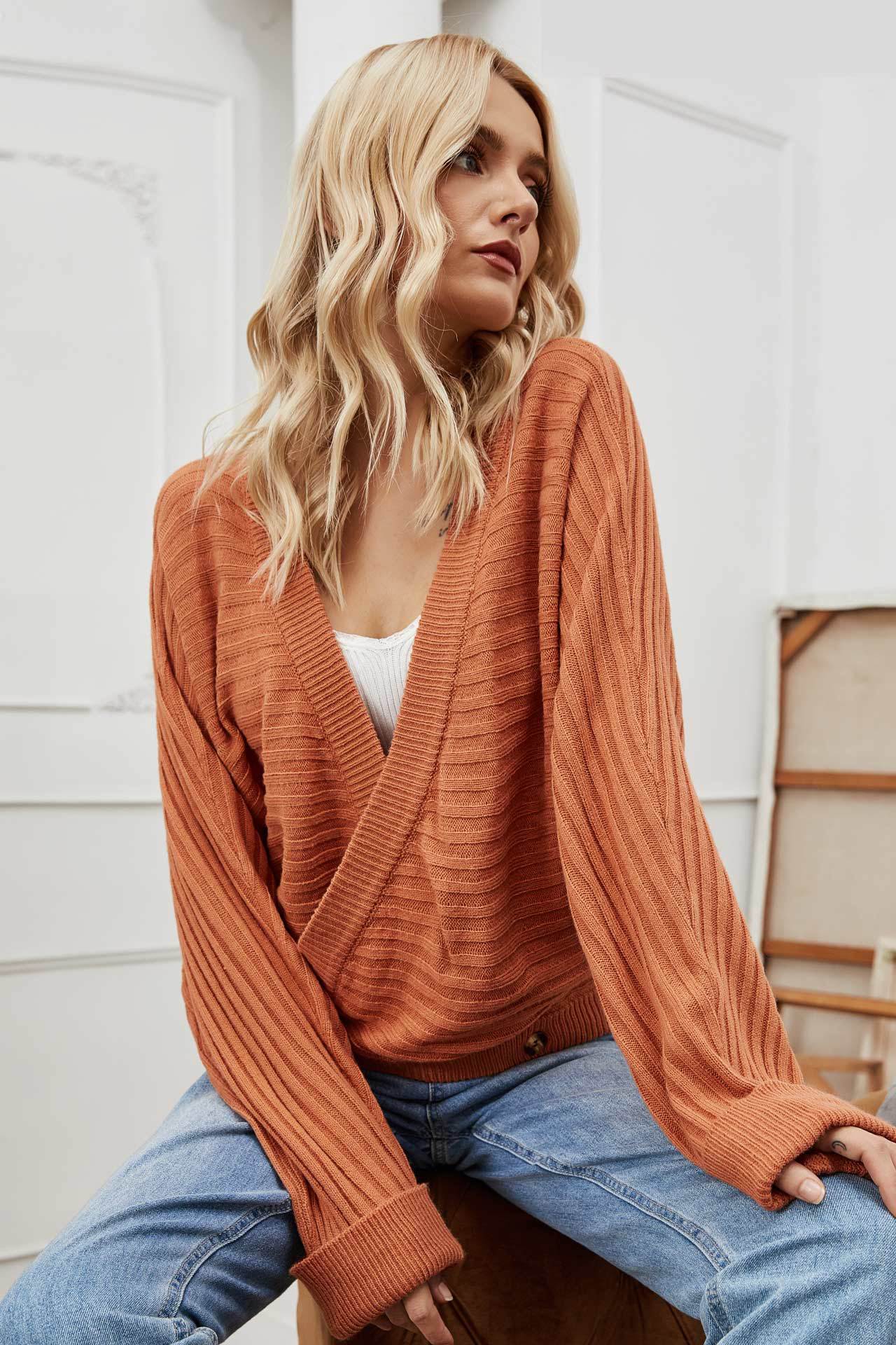 Abrigo De Suéter Cardigan De Punto De Color Sólido Informal De Un Solo Botón Suelto Y De Moda