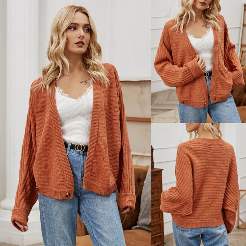 Abrigo De Suéter Cardigan De Punto De Color Sólido Informal De Un Solo Botón Suelto Y De Moda