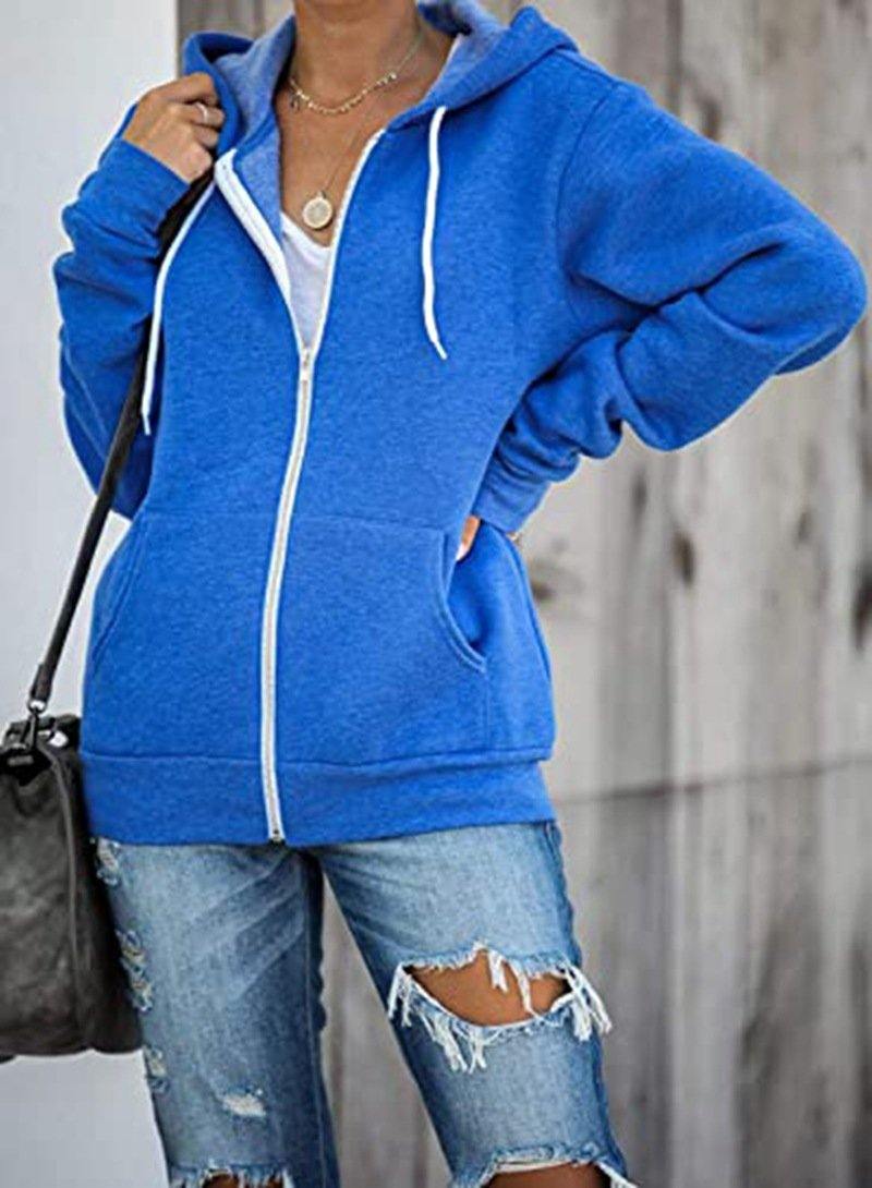 Sudadera con bolsillo de color sólido para mujeres - MXbueno