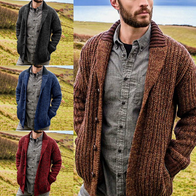 Otoño / Invierno Chaqueta De Punto De Manga Larga De Color Sólido Para Hombre Chaqueta De Suéter De Punto