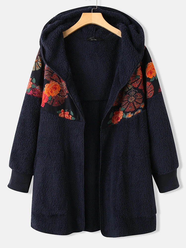 Abrigo Suelto De Felpa De Doble Cara Con Cremallera Y Capucha