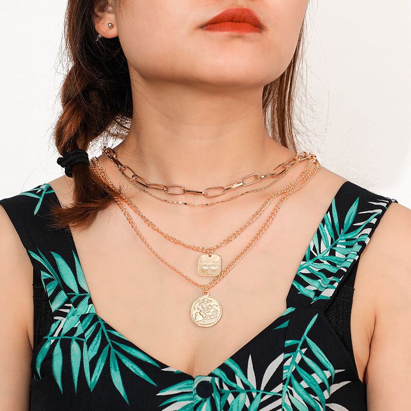 Nueva Joyería Europea Y Americana, Collar Colgante Con Medalla De Múltiples Capas, Artículos De Tendencia De Moda Para Mujer