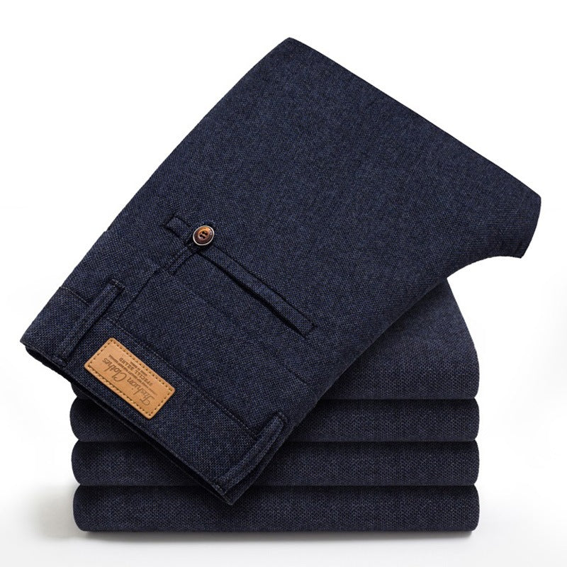 Tejido De Algodón Y Lino De Alta Calidad, Ajuste Delgado, Microelasticidad, No Apretado, Cómodo Y Agradable Para La Piel, Pantalones Casuales De Negocios