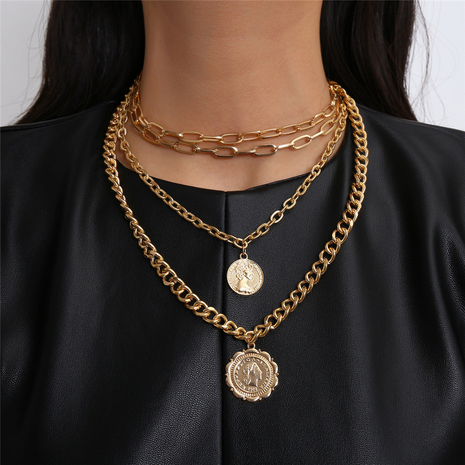 Nueva Joyería Europea Y Americana, Collar Colgante Con Medalla De Múltiples Capas, Artículos De Tendencia De Moda Para Mujer