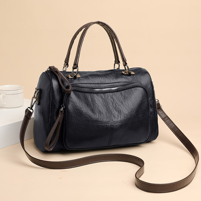 [W-Bolso] Bolso De Cuero Suave Bolso De Mujer Temperamento Informal Bolso De Madre De Gran Capacidad