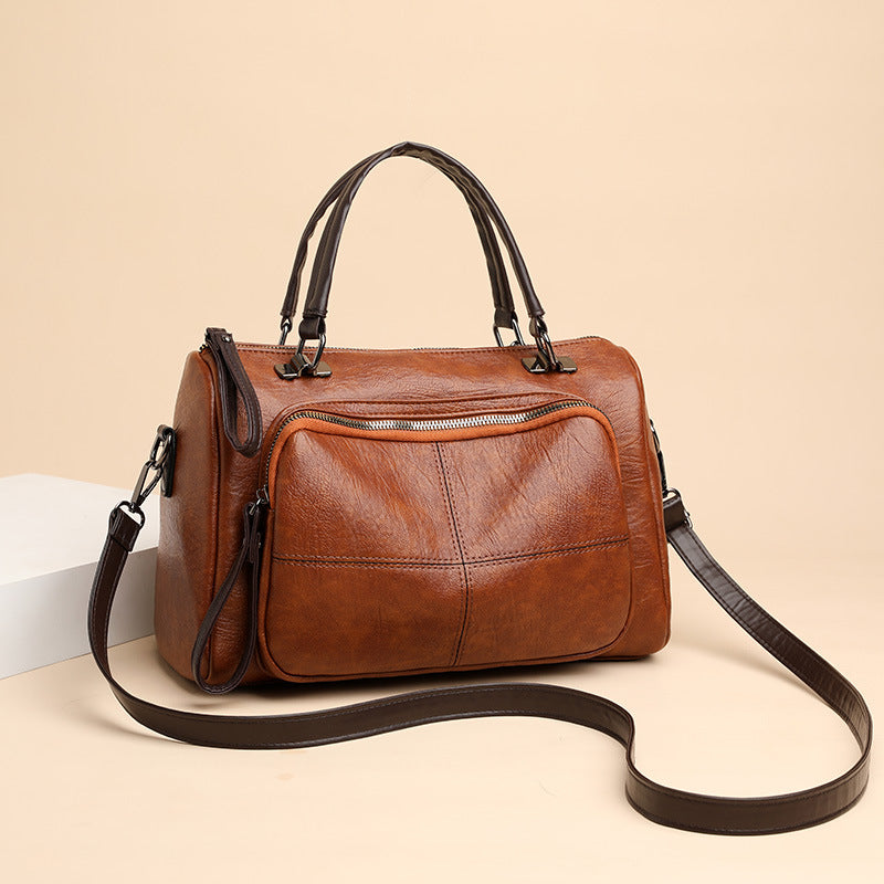 [W-Bolso] Bolso De Cuero Suave Bolso De Mujer Temperamento Informal Bolso De Madre De Gran Capacidad