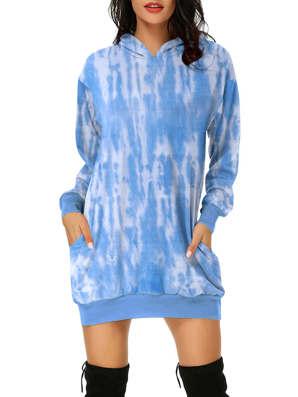 Vestido De Suéter De Otoño / Invierno, Suéter Con Capucha, Vestido De Mujer De Gran Tamaño Suelto De Manga Larga Estampado