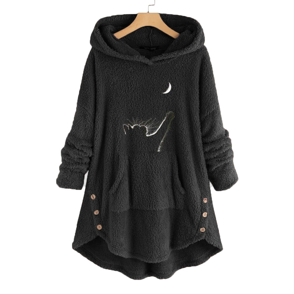 Jersey Con Capucha Bordado Jersey De Lana De Doble Cara Top De Mujer Irregular De Manga Larga