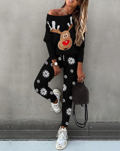 Traje Casual Estampado Camisa De Manga Larga Con Pantalón De Tubo