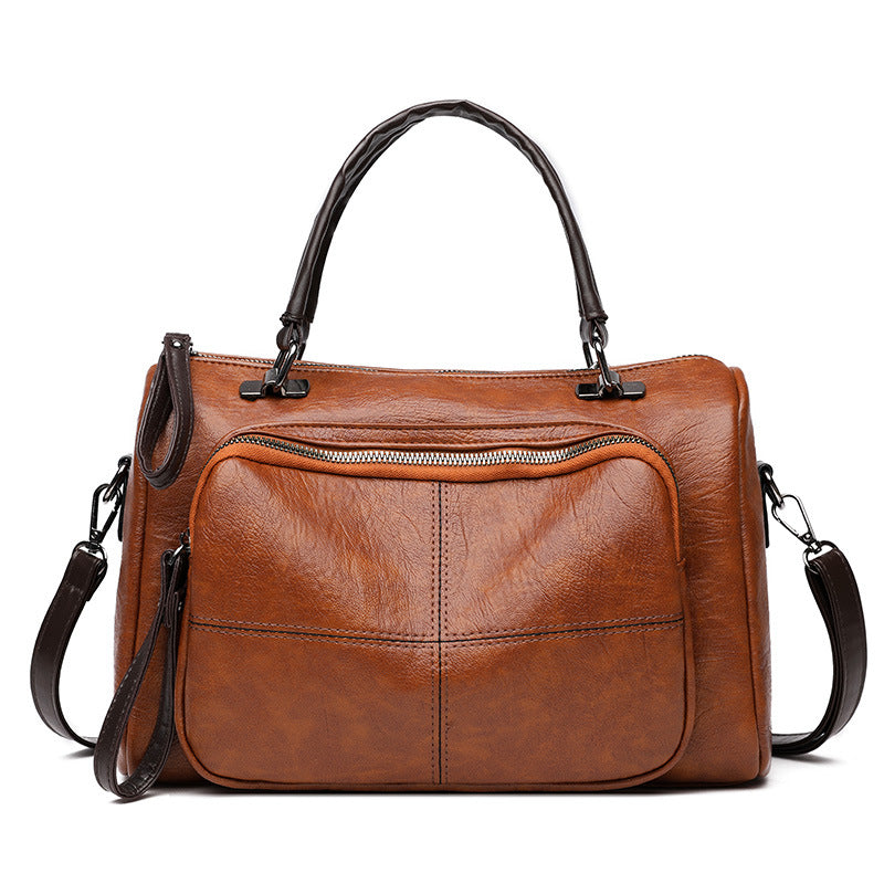 [W-Bolso] Bolso De Cuero Suave Bolso De Mujer Temperamento Informal Bolso De Madre De Gran Capacidad