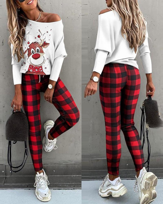 Traje Casual Estampado Camisa De Manga Larga Con Pantalón De Tubo