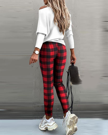 Traje Casual Estampado Camisa De Manga Larga Con Pantalón De Tubo