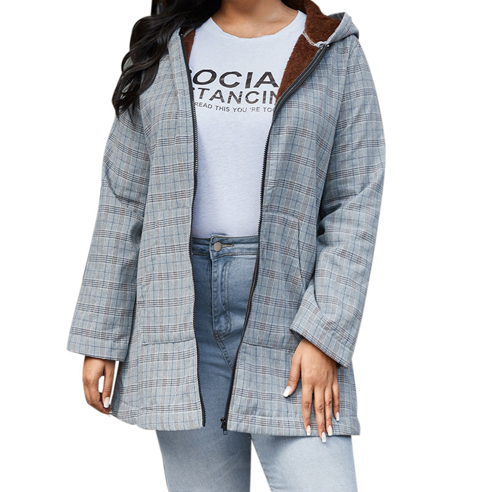 Cremallera Con Capucha Y Chaqueta Infantil A Cuadros De Manga Larga Y Polar